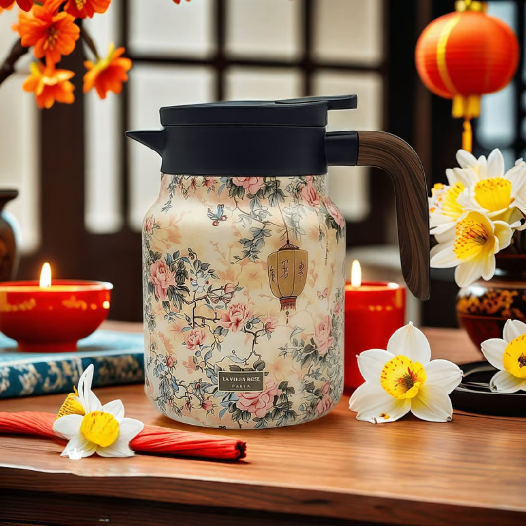 Jardin – Floral Thermos with Dual-Texture Handle