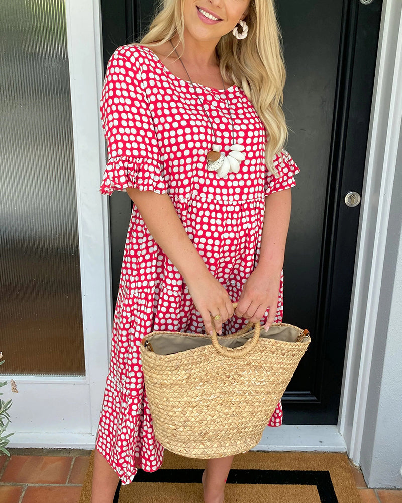 Anastasia - Midi Dress with Round Neck and Polka Dot Print