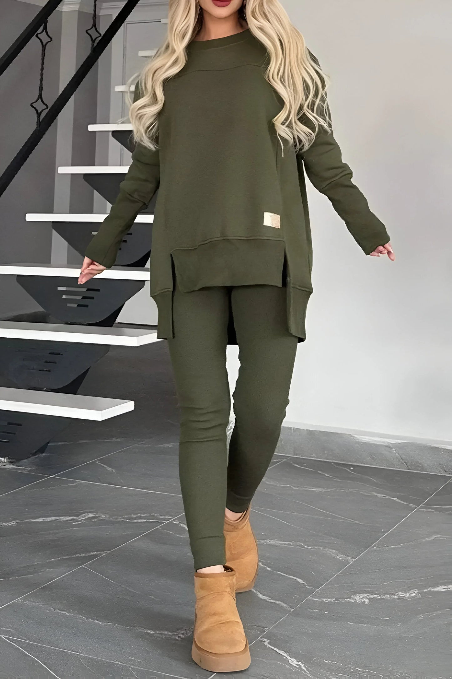 Marie - Slit High-Low Sweatshirt & Bodycon Pants Set