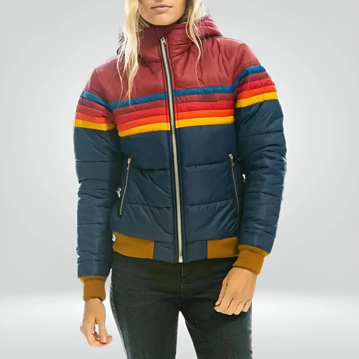 Leana – Sporty Striped Puffer Hoodie