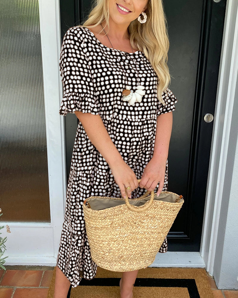 Anastasia - Midi Dress with Round Neck and Polka Dot Print