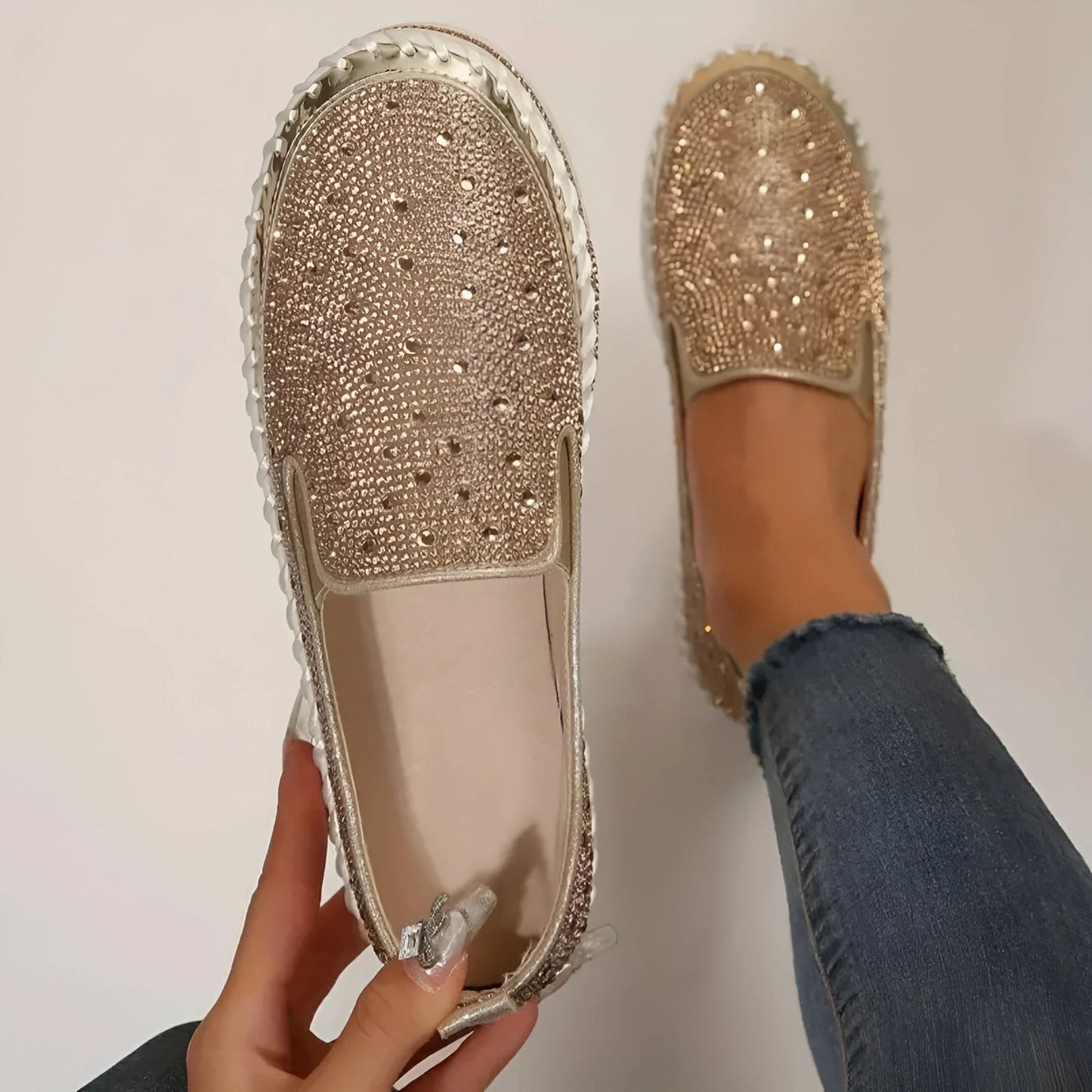 Marcelline – Rhinestone Platform Slip-On Sneakers