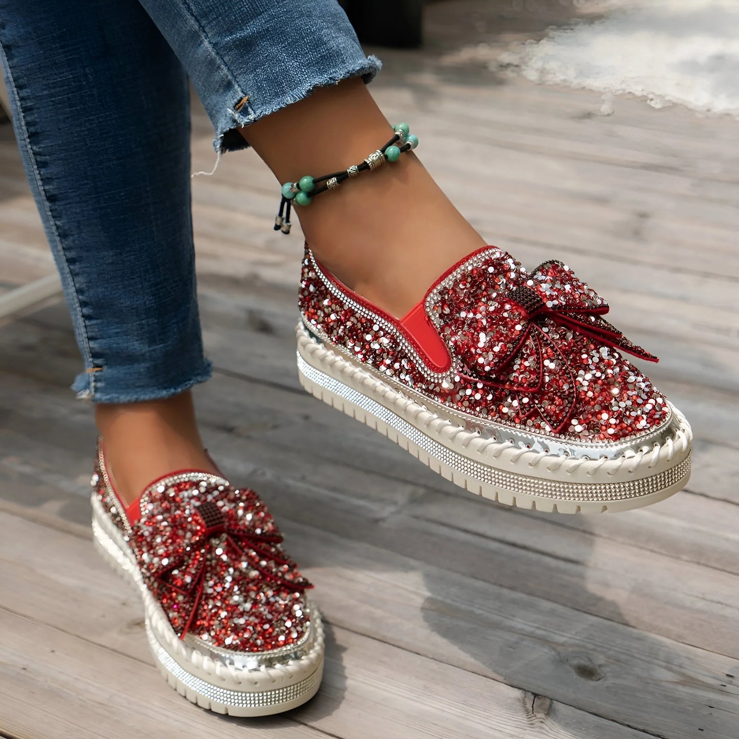 Isabeau – Rhinestone Bow Embellished Casual Loafers