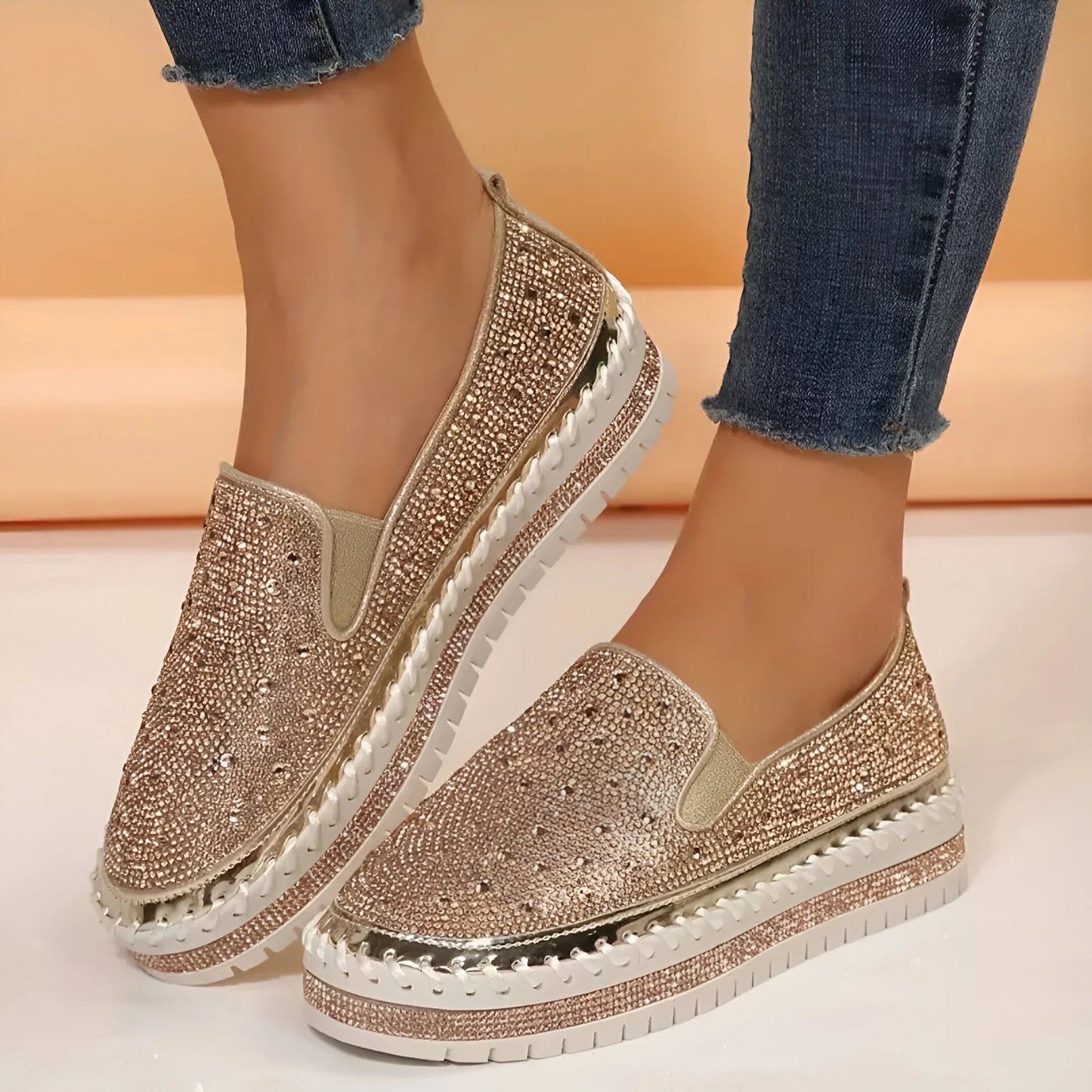 Marcelline – Rhinestone Platform Slip-On Sneakers