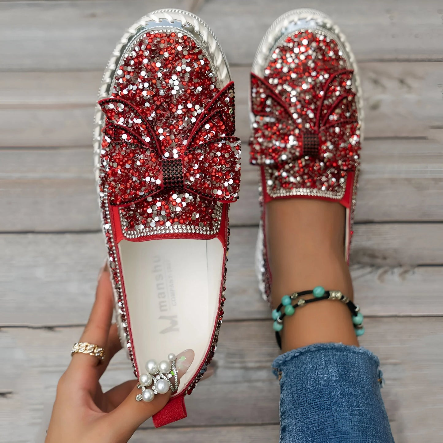 Isabeau – Rhinestone Bow Embellished Casual Loafers