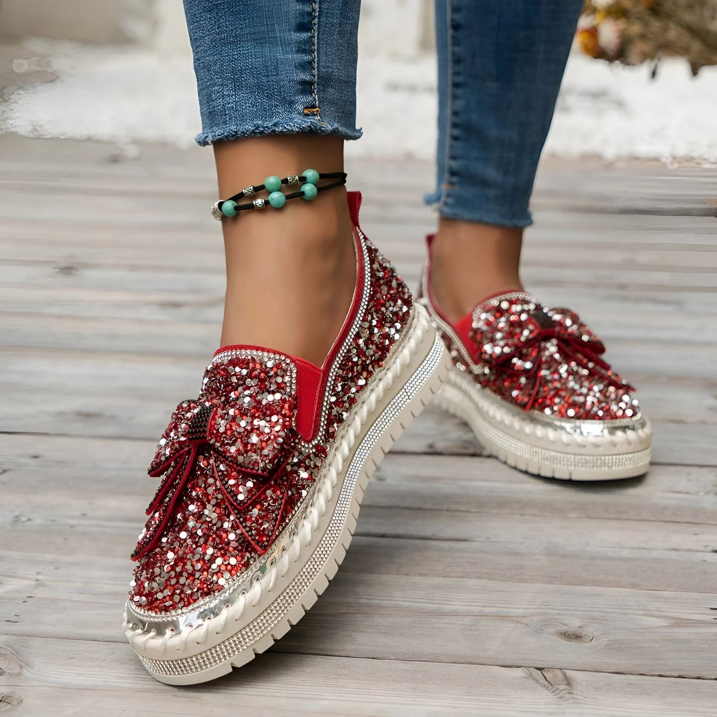Isabeau – Rhinestone Bow Embellished Casual Loafers