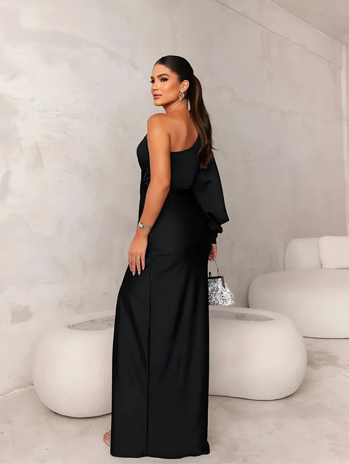 Mireille - One-Shoulder Side Slit Evening Dress