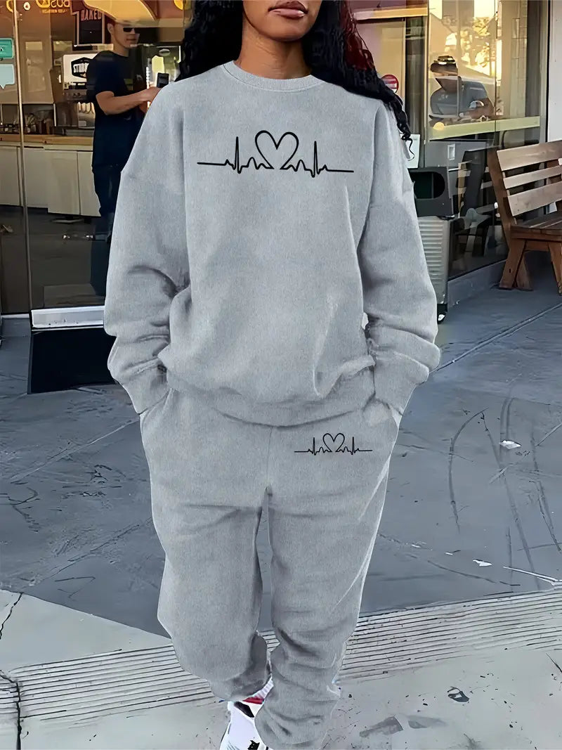 Bratomira - Heartbeat Print Sweater and Jogger Set