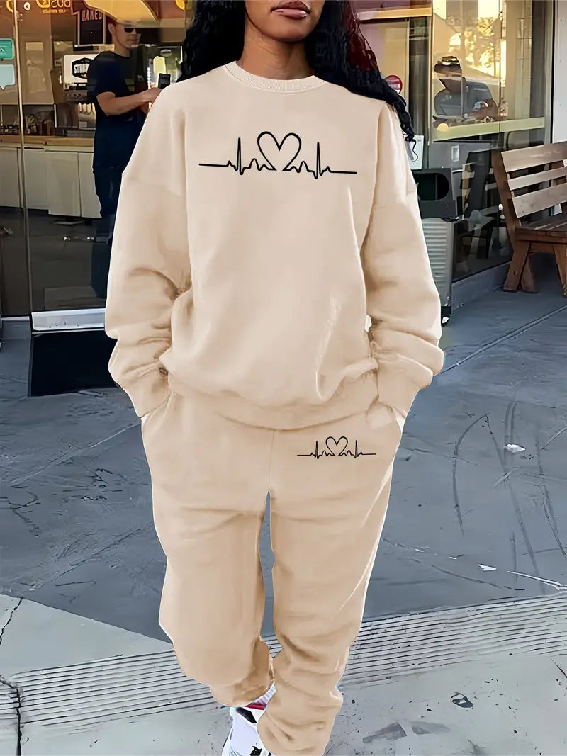 Bratomira - Heartbeat Print Sweater and Jogger Set