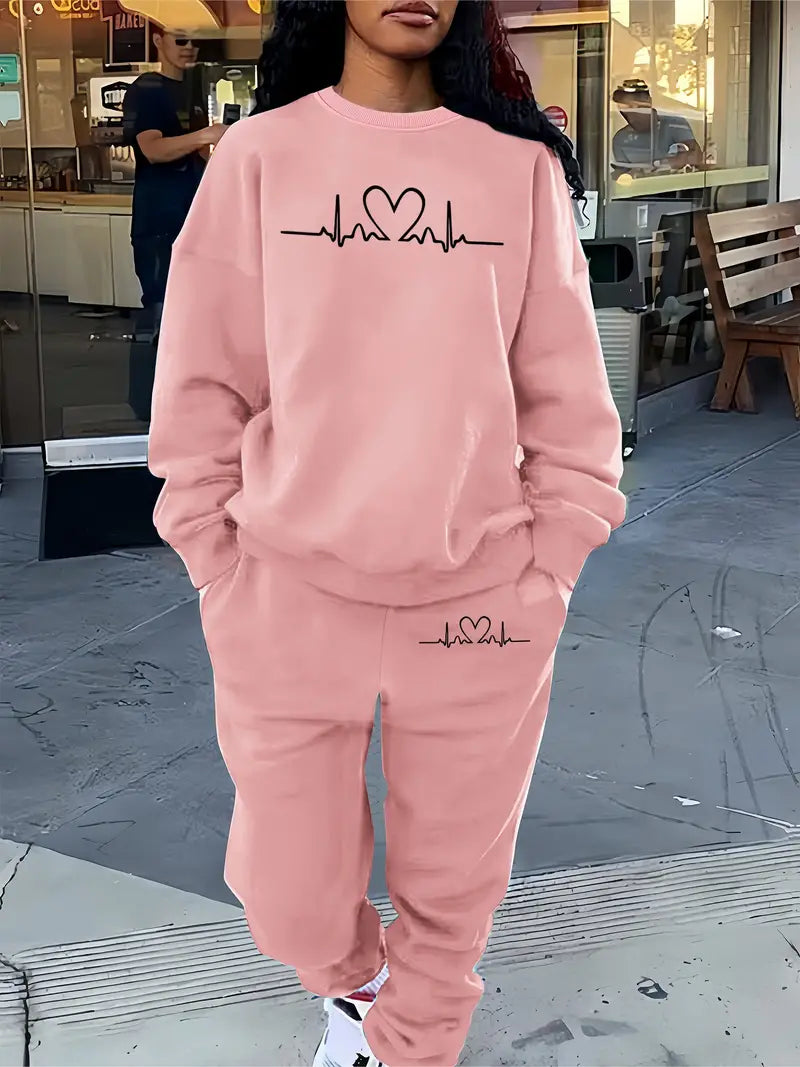 Bratomira - Heartbeat Print Sweater and Jogger Set