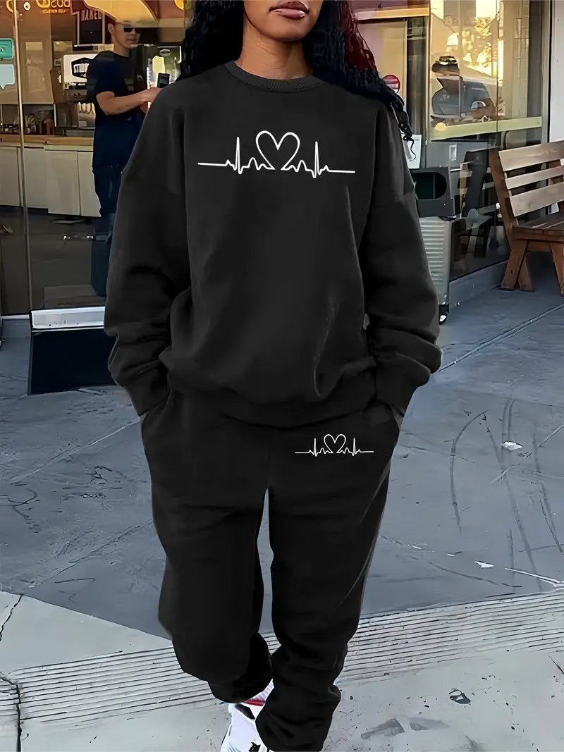 Bratomira - Heartbeat Print Sweater and Jogger Set