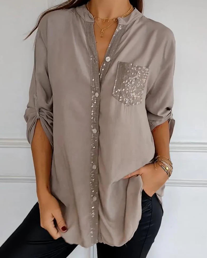 Isabelle – Casual Brick Print Shirt with Sequin