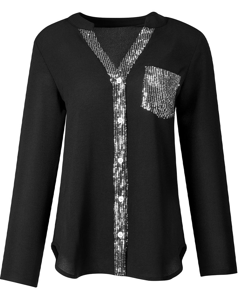 Isabelle – Casual Brick Print Shirt with Sequin