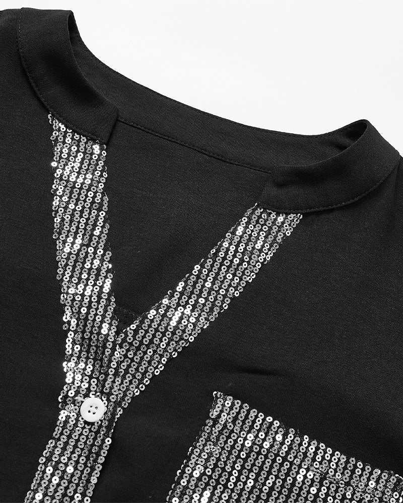 Isabelle – Casual Brick Print Shirt with Sequin