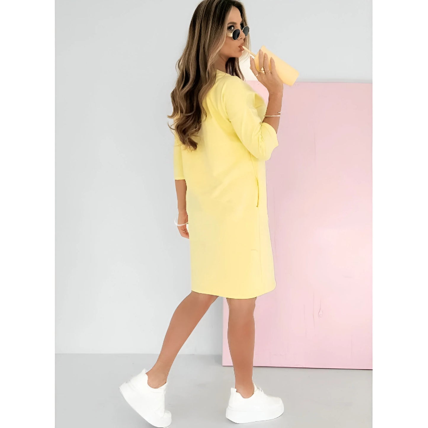 Camille – Round Neck 3/4 Sleeve Pocket Dress