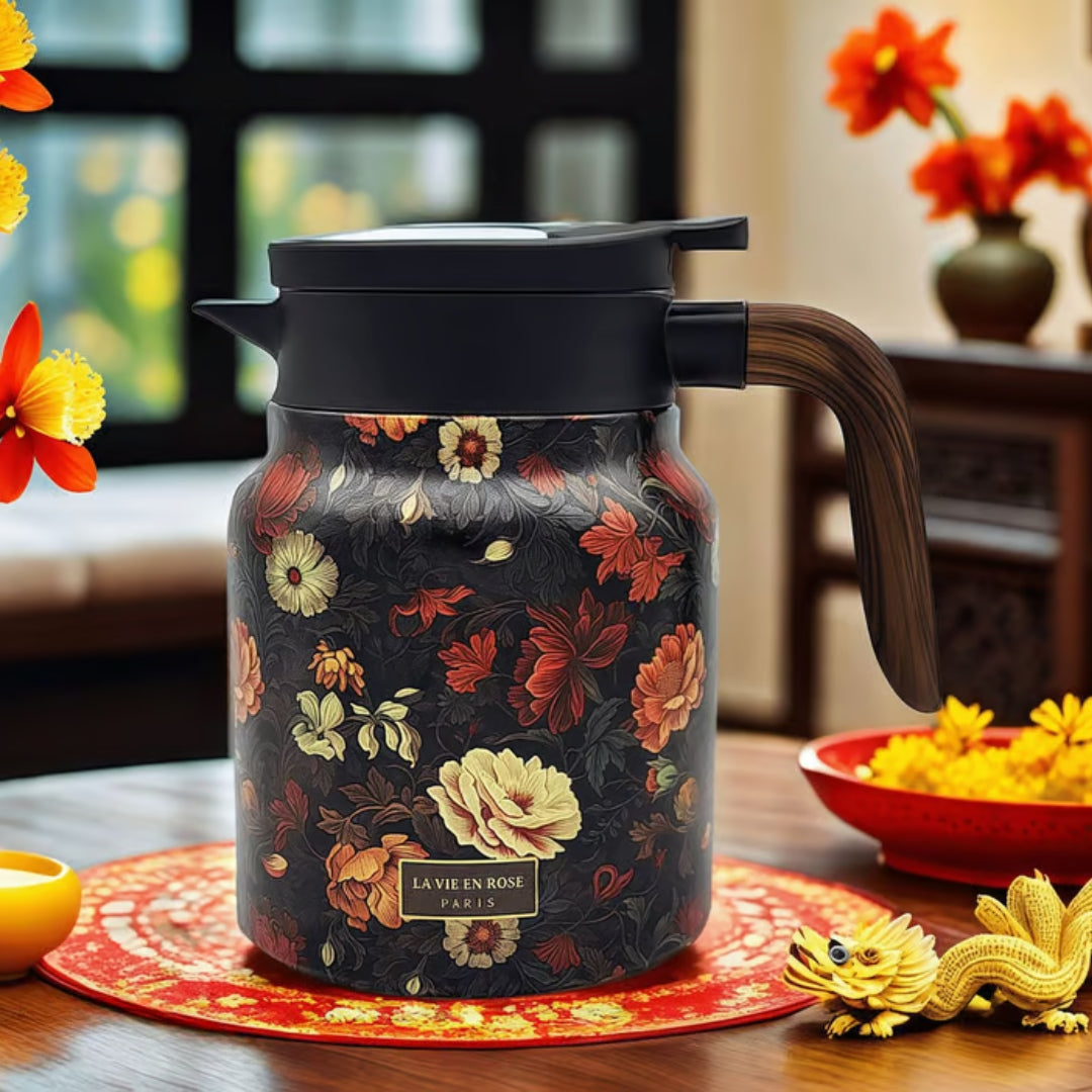 Jardin – Floral Thermos with Dual-Texture Handle