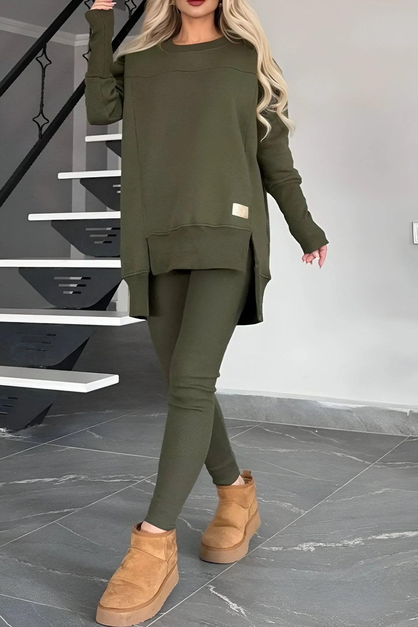 Marie - Slit High-Low Sweatshirt & Bodycon Pants Set