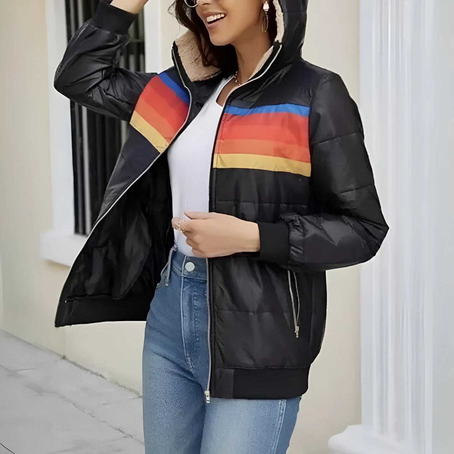 Leana – Sporty Striped Puffer Hoodie