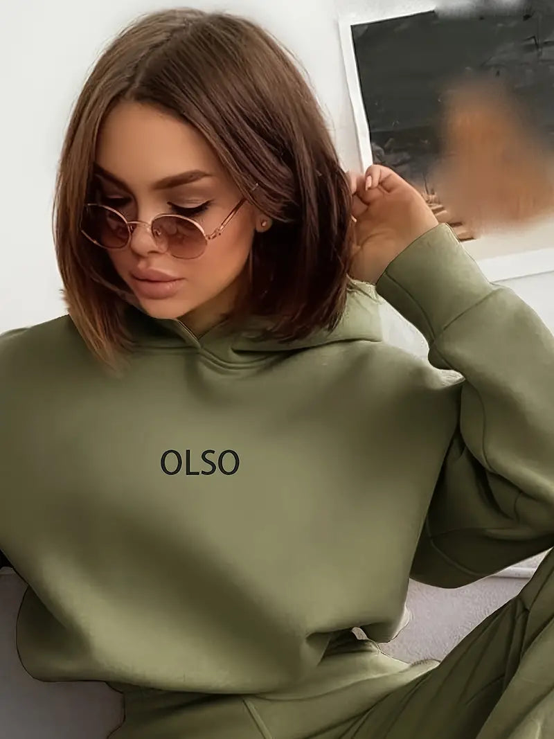 Gniewosława - Casual Two-Piece Set with Hoodie and Print