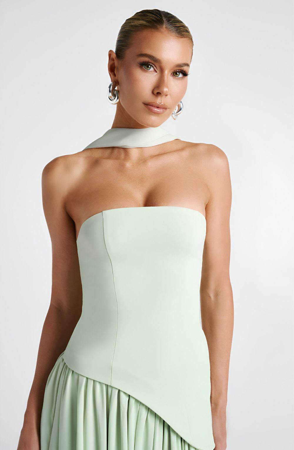 Isaline – Strapless Chiffon Contrast Maxi Dress