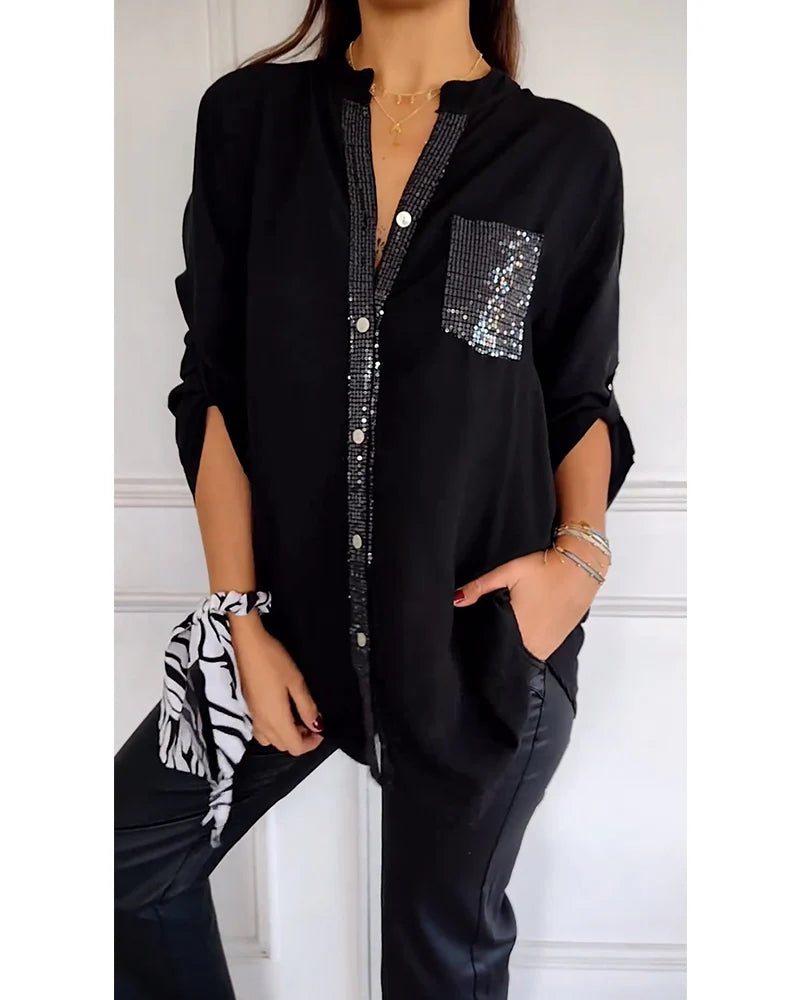 Isabelle – Casual Brick Print Shirt with Sequin