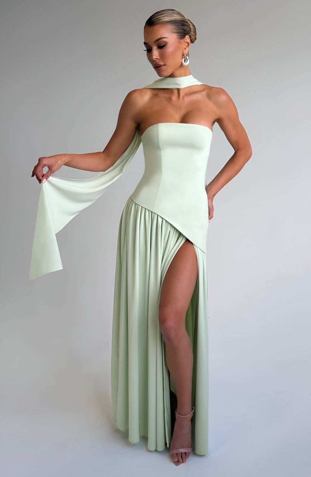 Isaline – Strapless Chiffon Contrast Maxi Dress