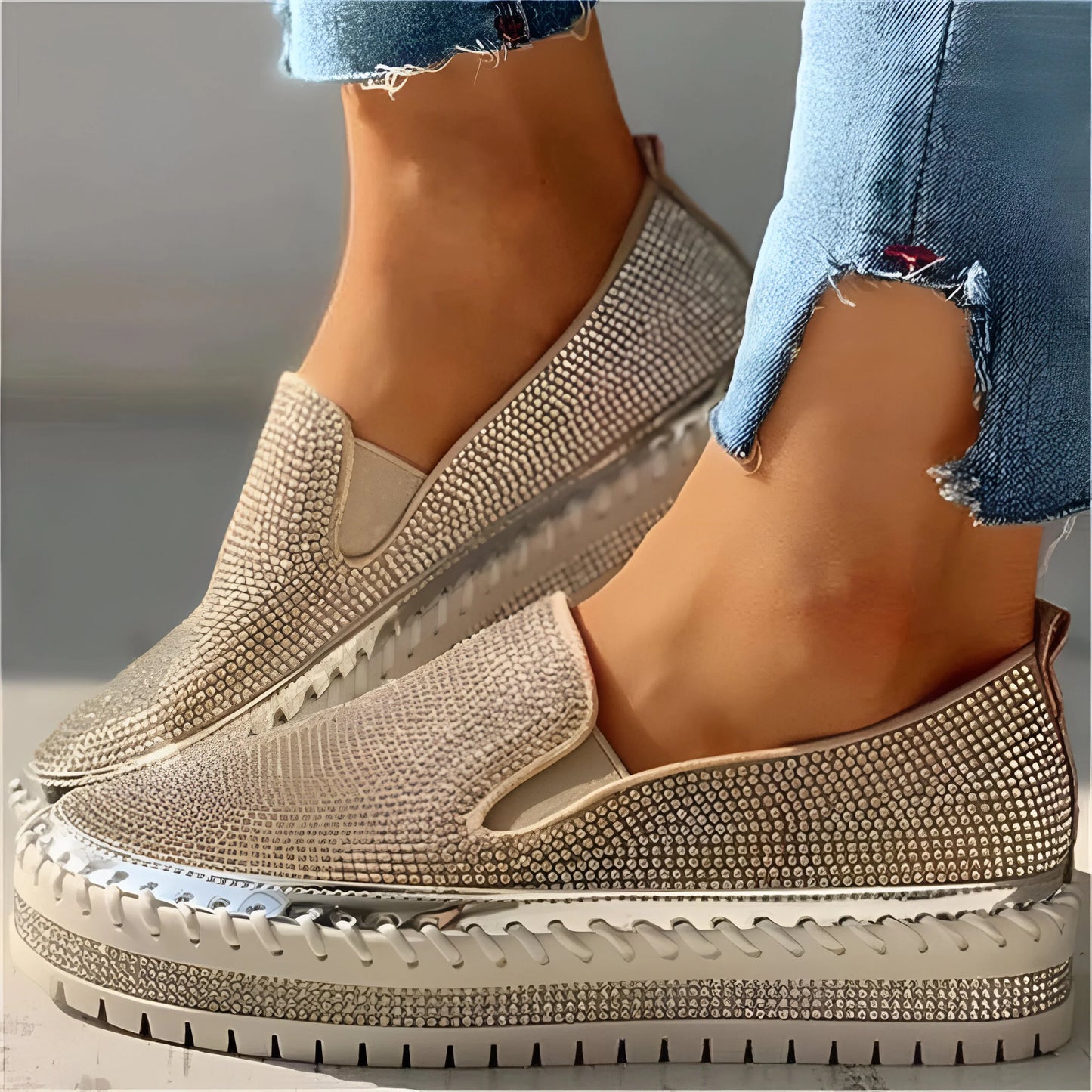 Marcelline – Rhinestone Platform Slip-On Sneakers