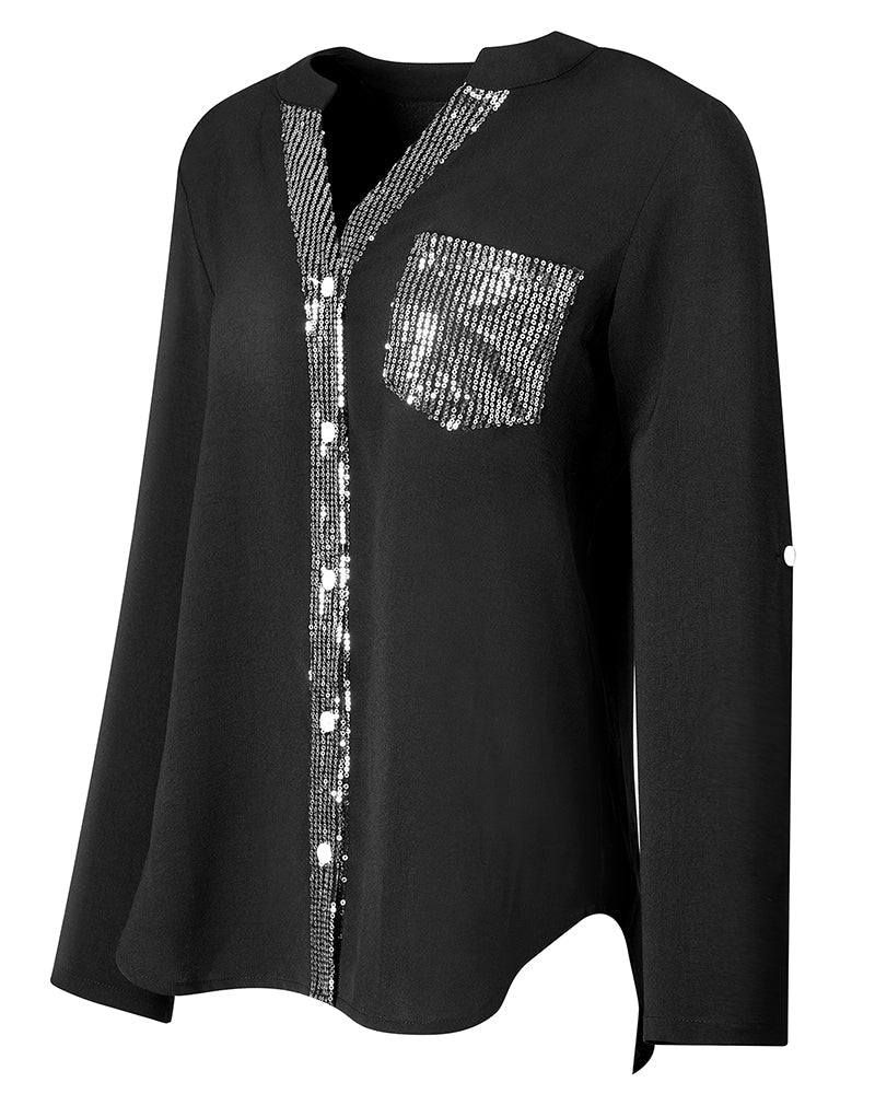 Isabelle – Casual Brick Print Shirt with Sequin