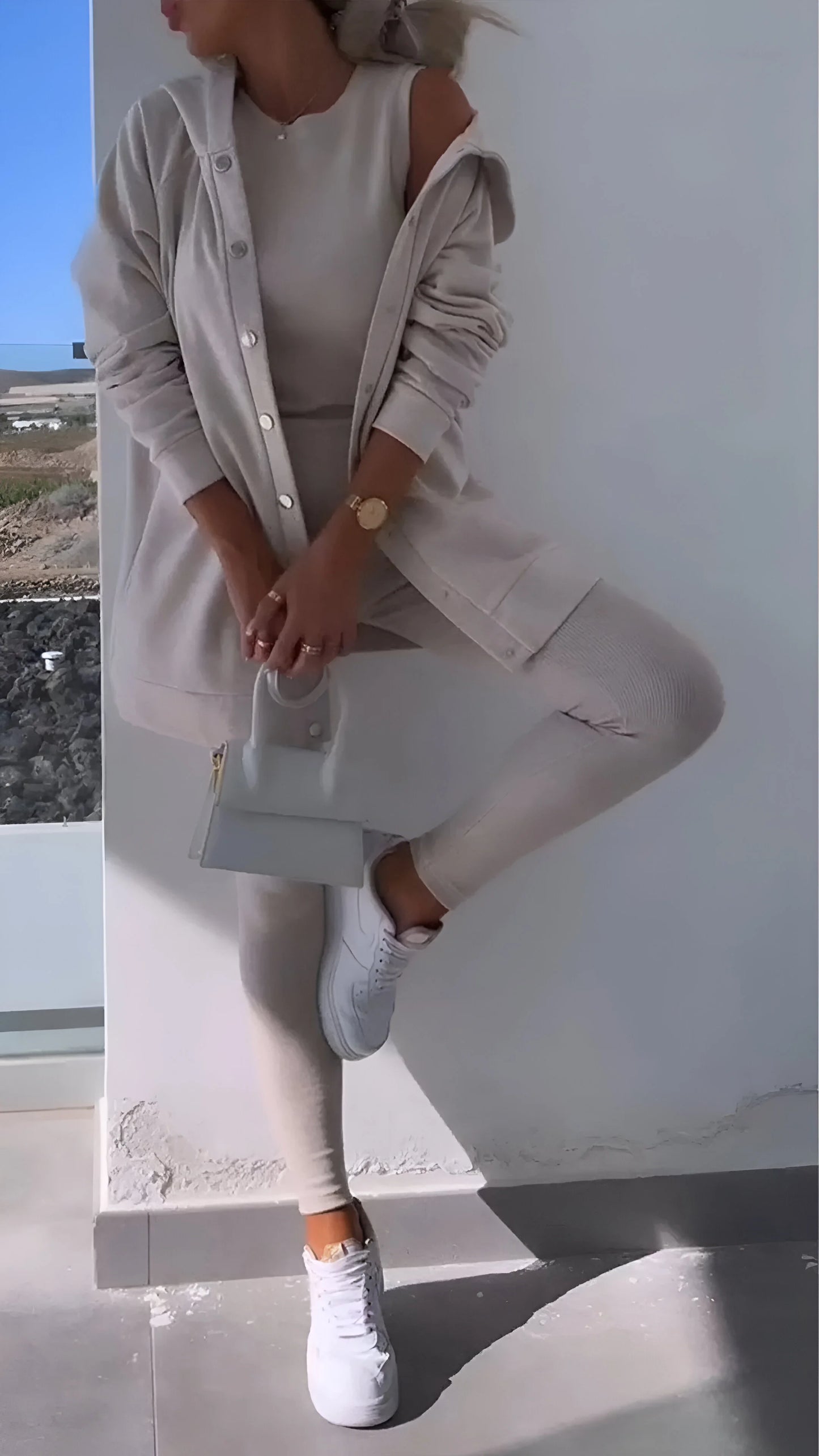 Fanny - Casual Hooded Cardigan Three-Piece Set