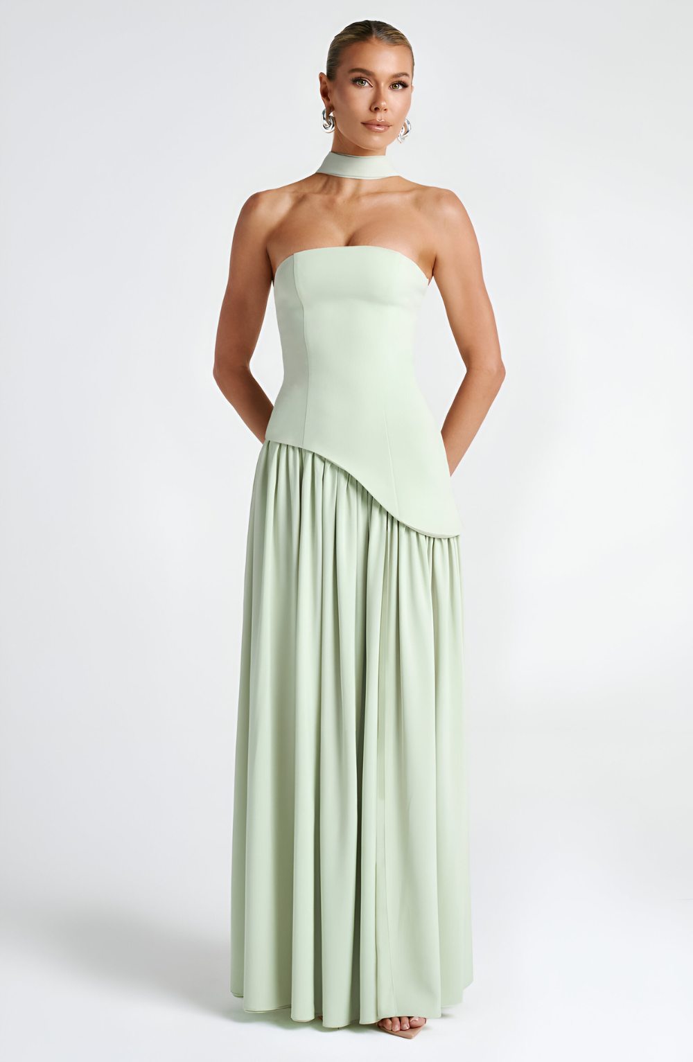 Isaline – Strapless Chiffon Contrast Maxi Dress