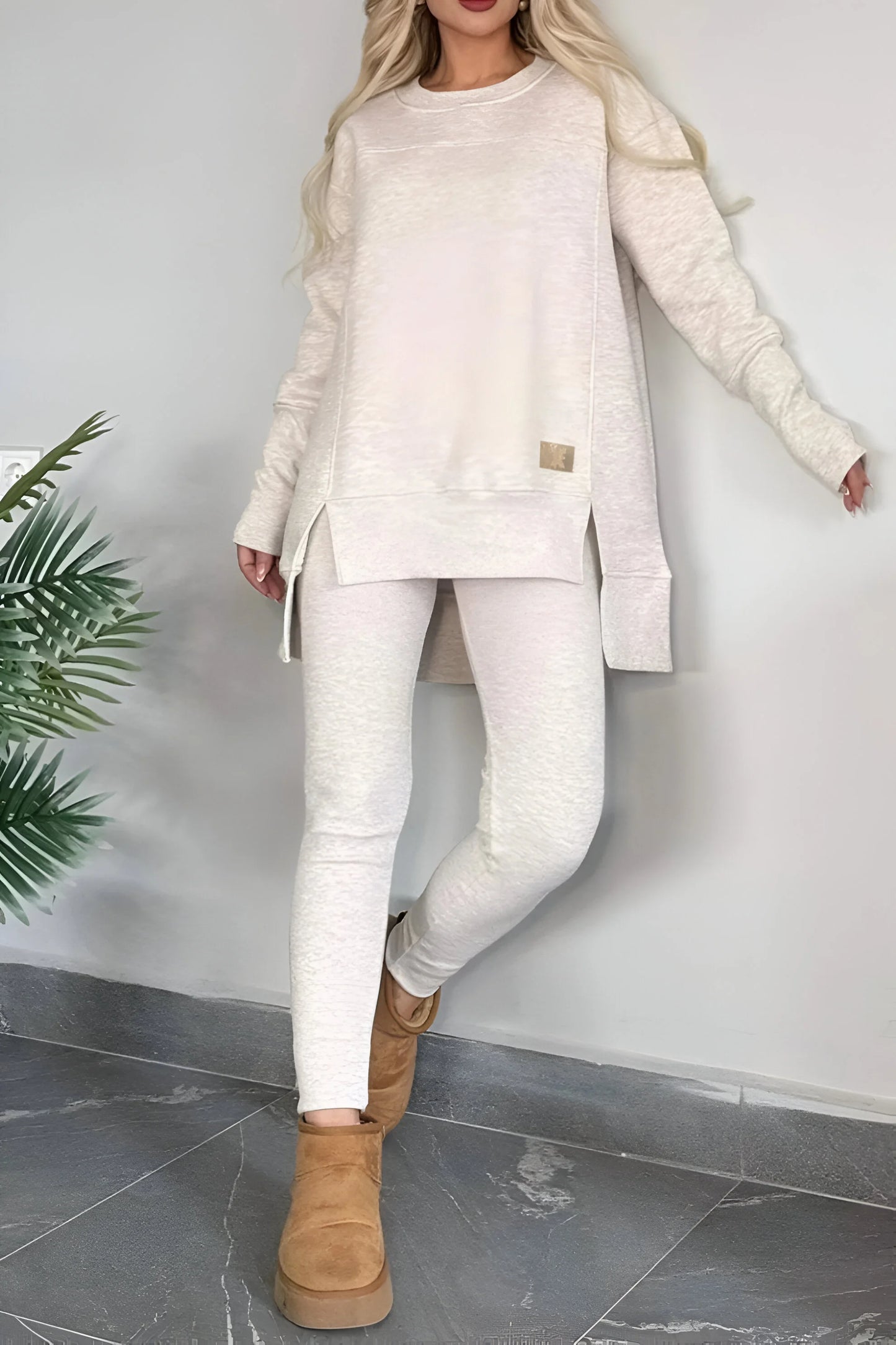 Marie - Slit High-Low Sweatshirt & Bodycon Pants Set
