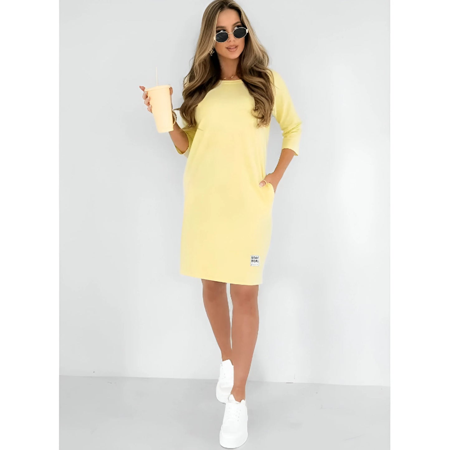 Camille – Round Neck 3/4 Sleeve Pocket Dress