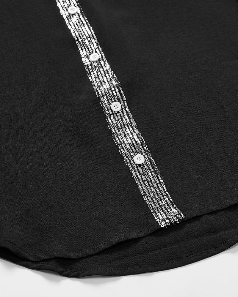 Isabelle – Casual Brick Print Shirt with Sequin