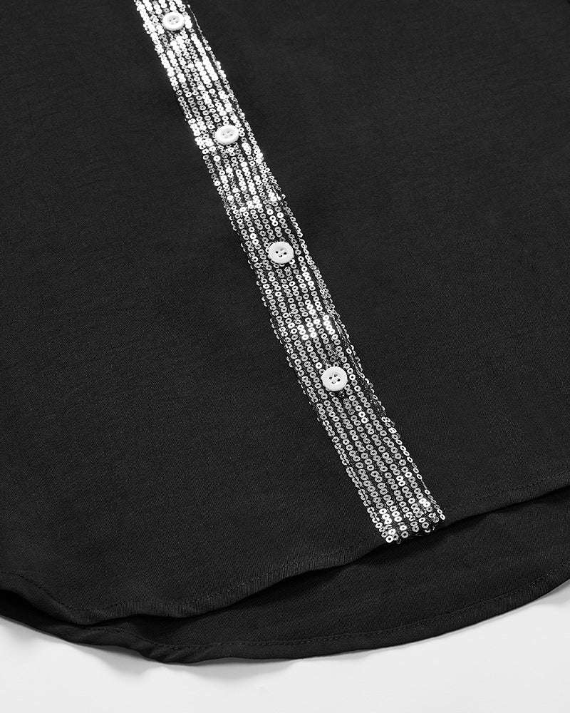 Isabelle – Casual Brick Print Shirt with Sequin