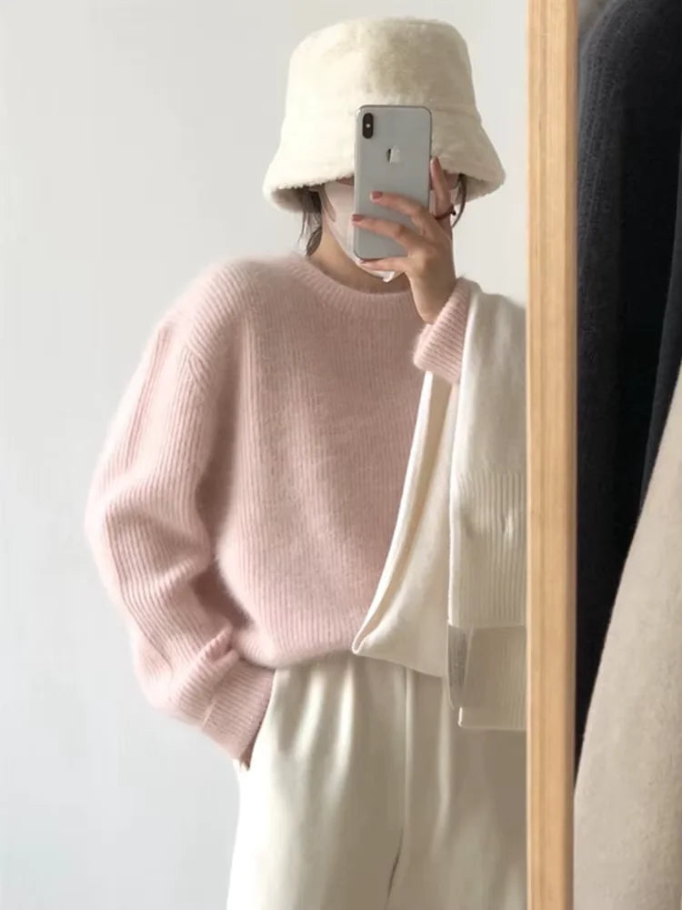 Faustine - Thickened Wool Cashmere Round Neck Sweater