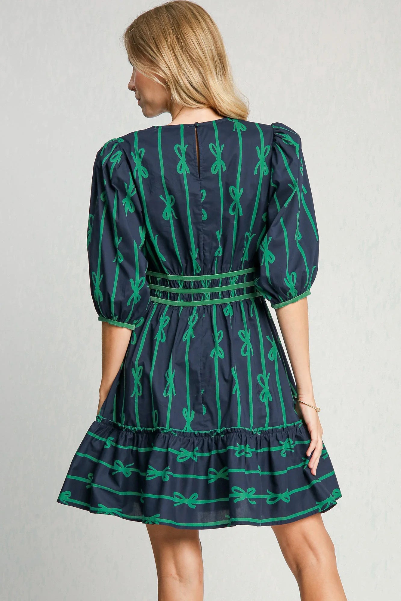 Roselle - Stylish Green Ribbon Print Dress