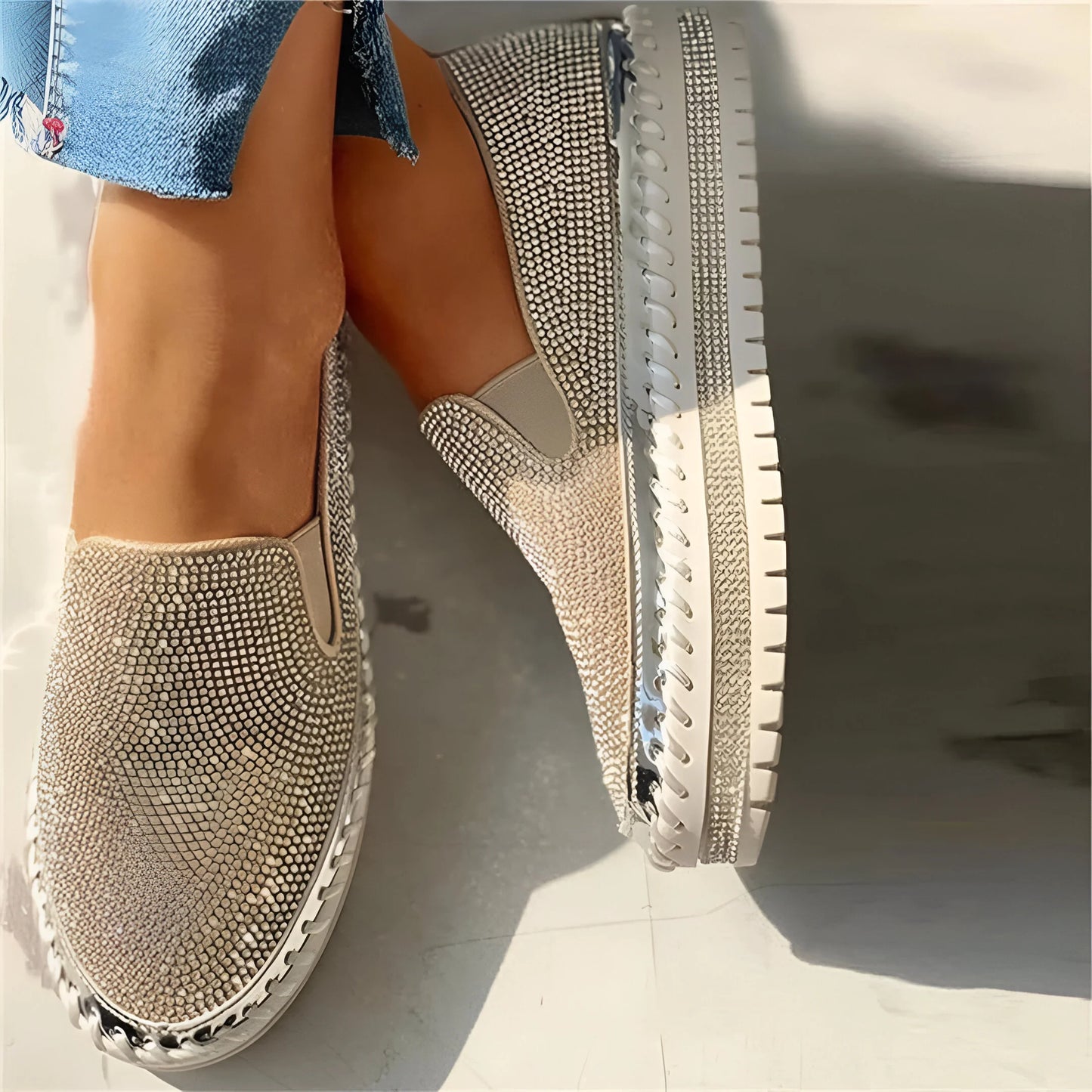 Marcelline – Rhinestone Platform Slip-On Sneakers