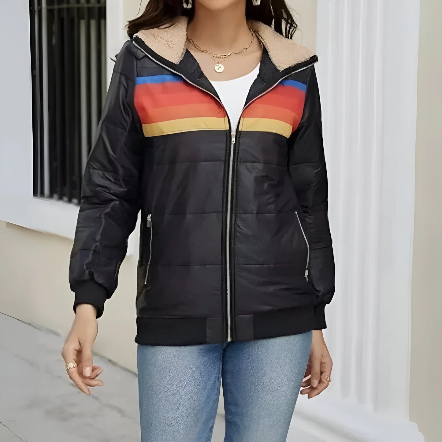 Leana – Sporty Striped Puffer Hoodie