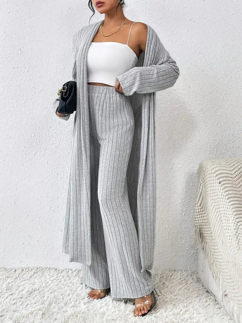 Tobiemira - Cardigan and Straight Leg Pants Set