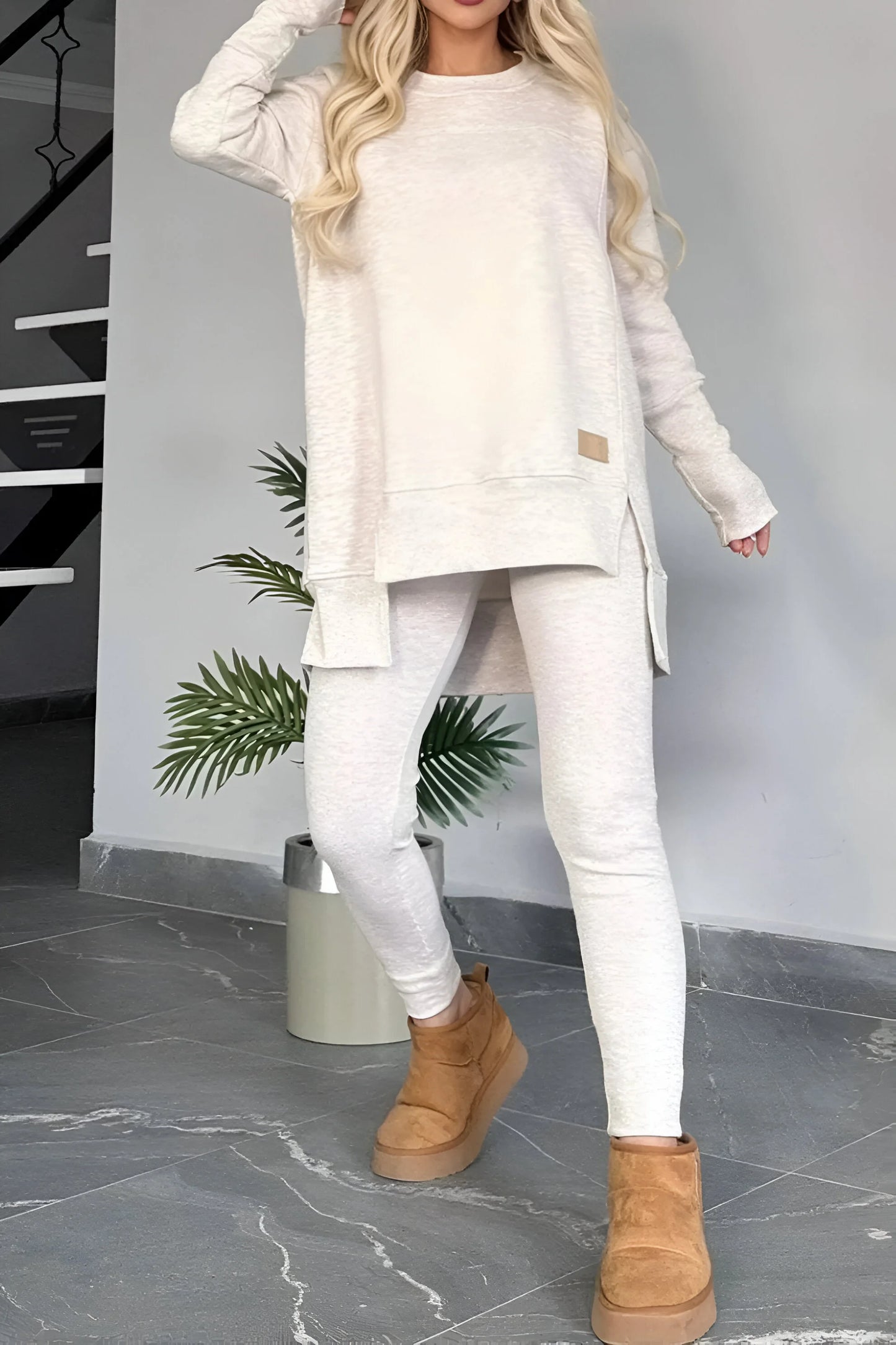 Marie - Slit High-Low Sweatshirt & Bodycon Pants Set