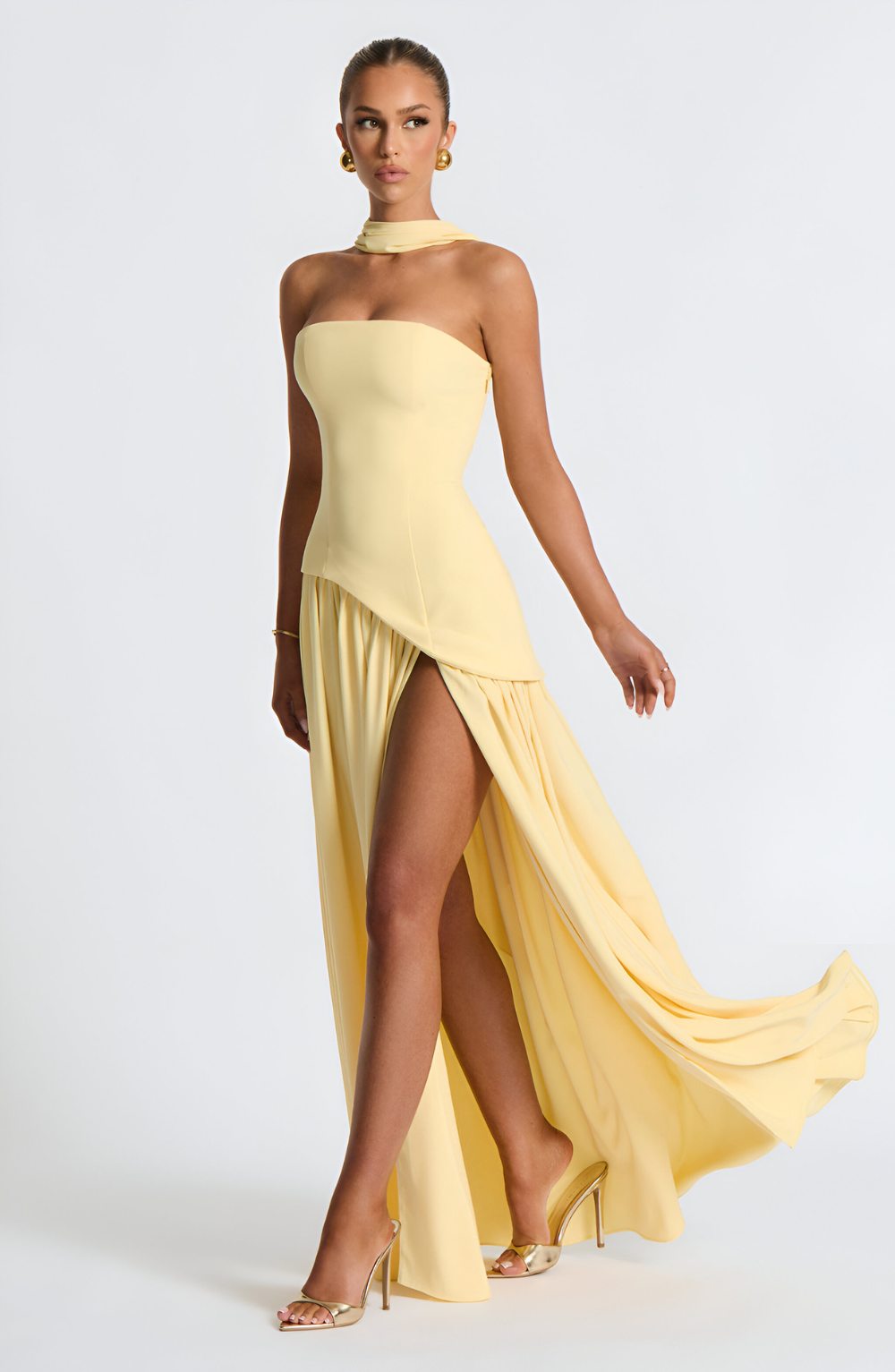 Isaline – Strapless Chiffon Contrast Maxi Dress