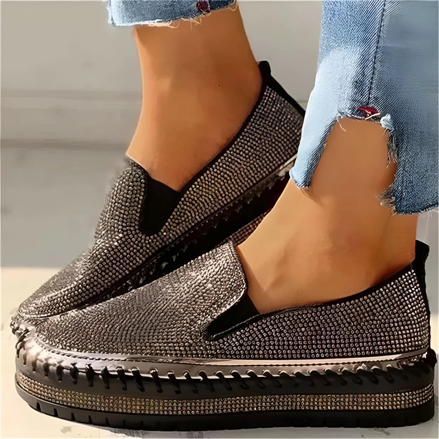 Marcelline – Rhinestone Platform Slip-On Sneakers