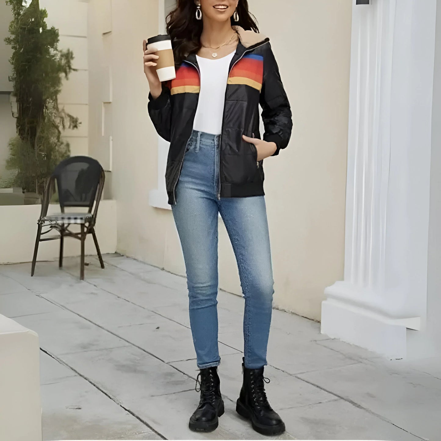 Leana – Sporty Striped Puffer Hoodie