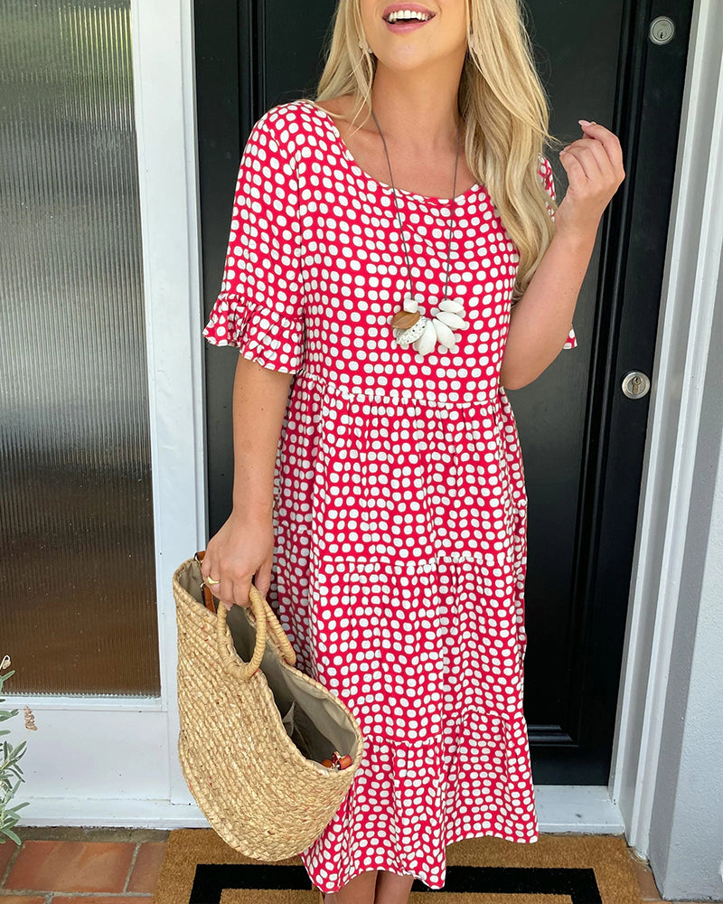 Anastasia - Midi Dress with Round Neck and Polka Dot Print