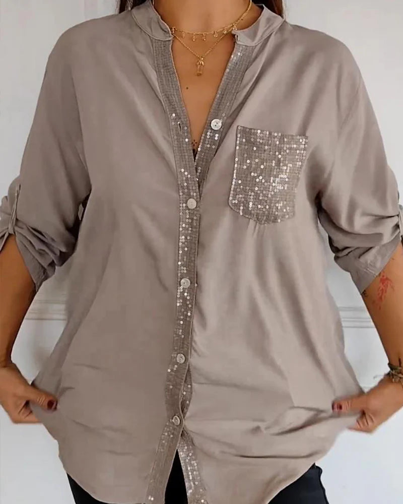 Isabelle – Casual Brick Print Shirt with Sequin