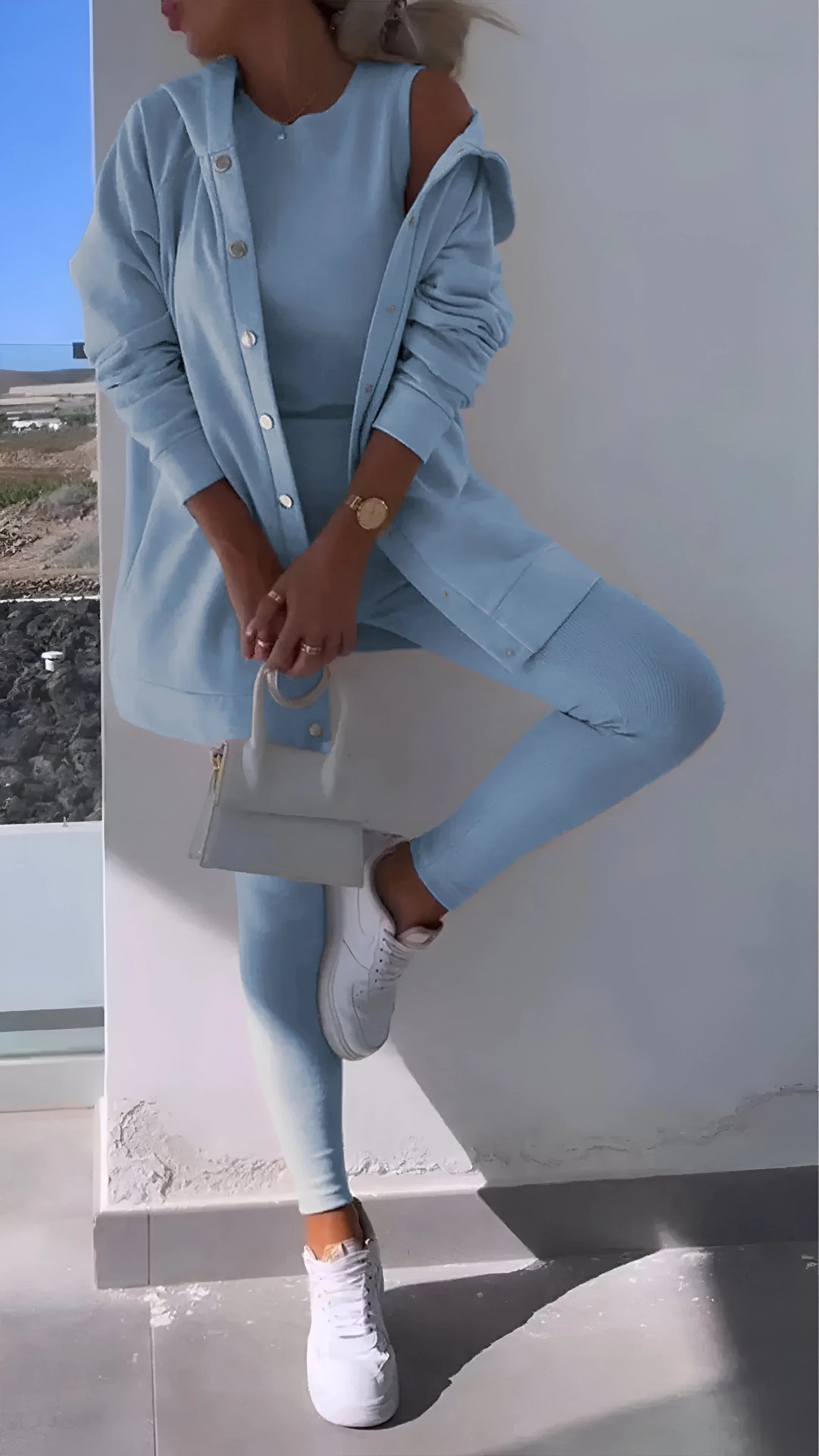 Fanny - Casual Hooded Cardigan Three-Piece Set