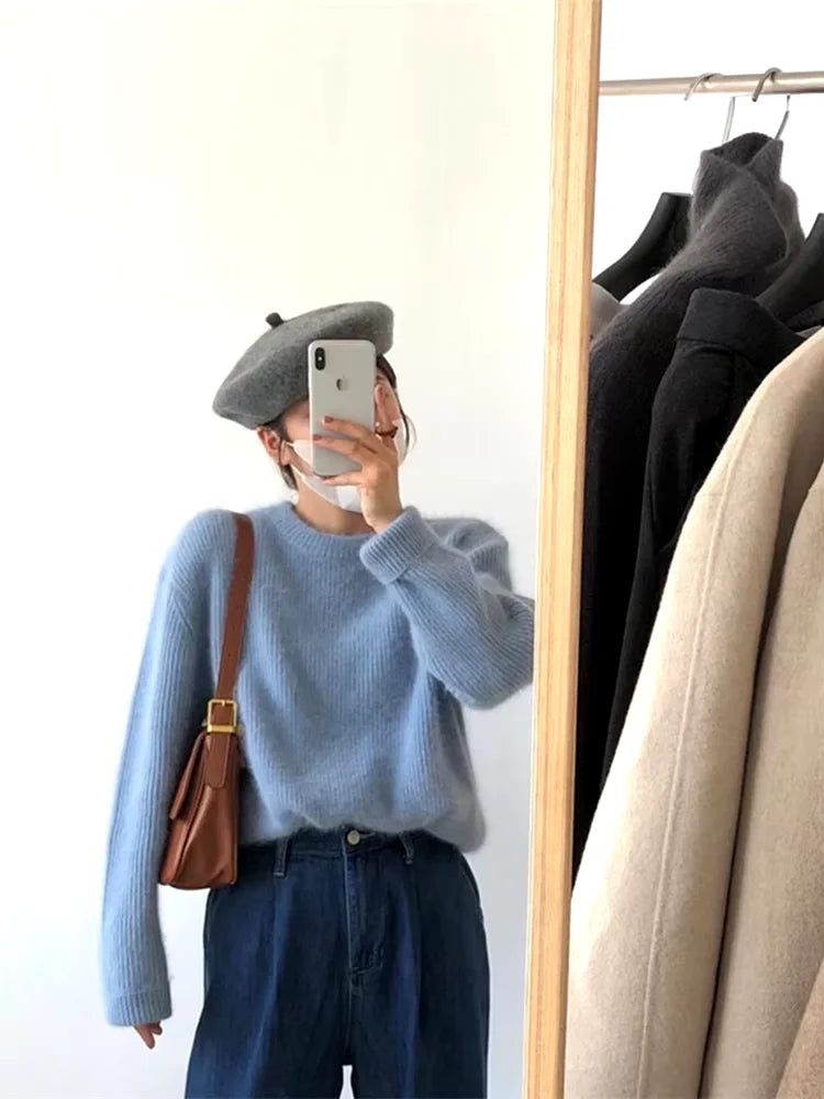 Faustine - Thickened Wool Cashmere Round Neck Sweater