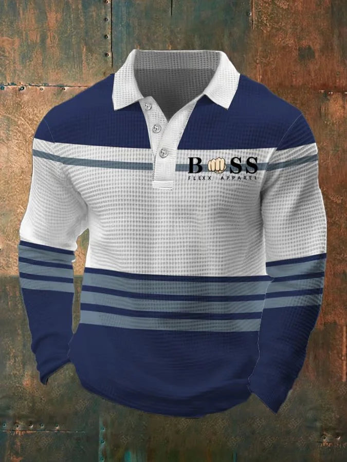 Etienne – Men's Contrast Panel Long-Sleeve Polo