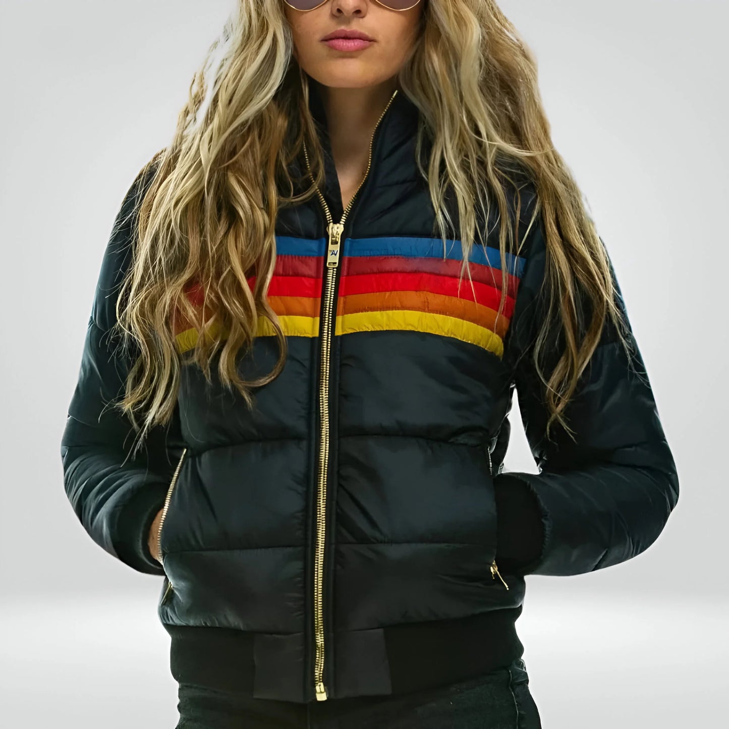 Leana – Sporty Striped Puffer Hoodie