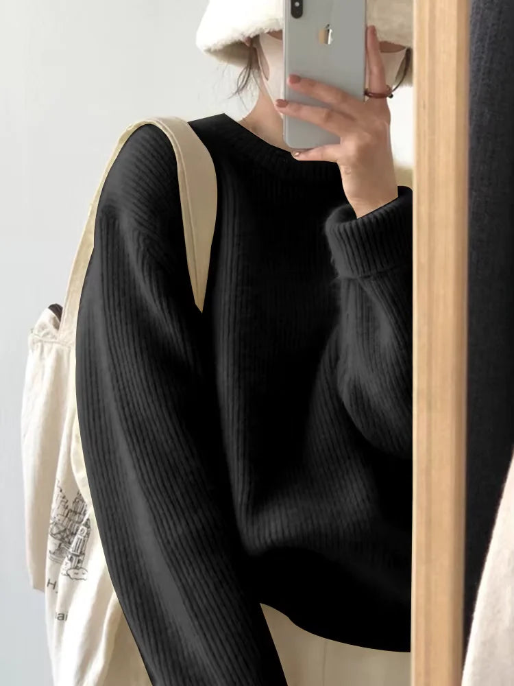 Faustine - Thickened Wool Cashmere Round Neck Sweater